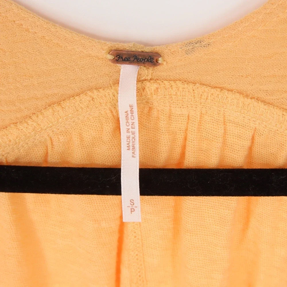 Free People Double Knot Top Size S Orange Linen Blend Surplice Drapey Oversized